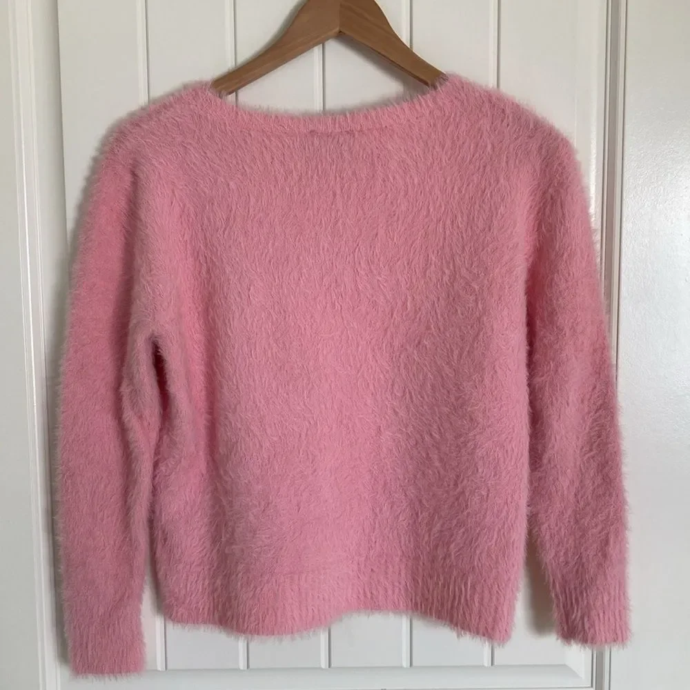 Vivi Womens‎ Eyelash Fuzzy Crop Sweater Pink Size M Long Sleeve Barbie